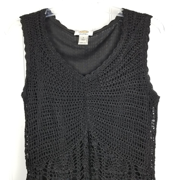 Talbots Womens Top Hand Knit Crochet Lace Baby Doll Top Size Small Black Boho - Picture 2 of 8